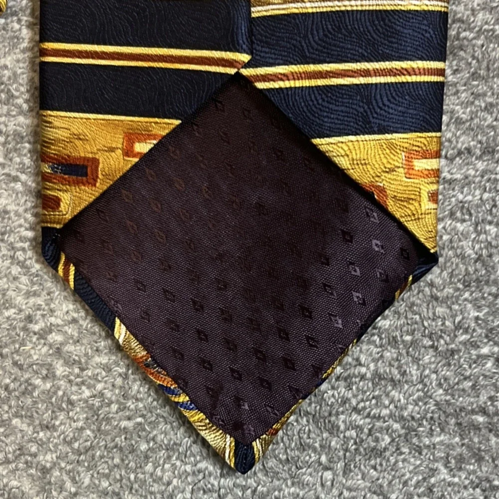 Benchmark 100% Silk Made In USA Gold, Navy Men's Classic Tie Colorful 58